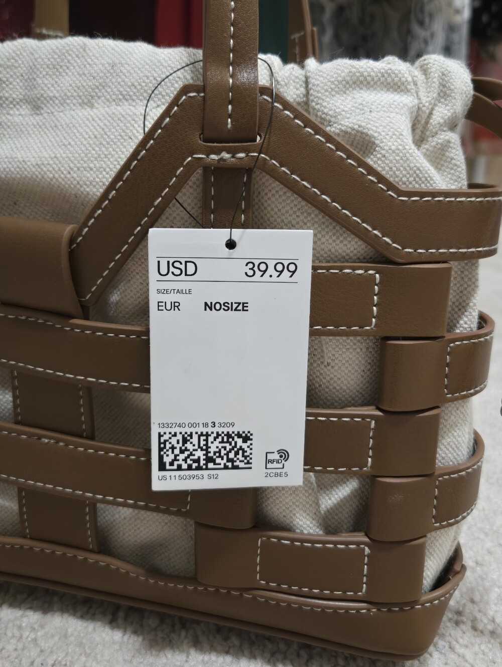 H&M Light Brown/beige Drawstring Detail Tote Bag - Picture 6 of 11